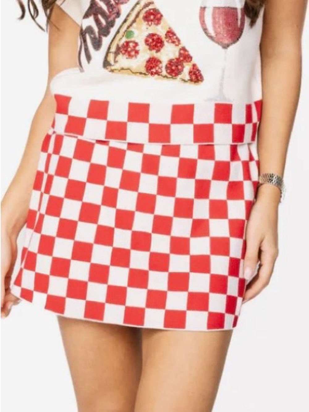 BRAND NEW Queen of Sparkles Red & White Checkered Mini Skirt Med $92 Original